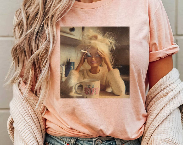 Doll Face Meme Drinking Coffee Hot Mess - Funny T-Shirt
