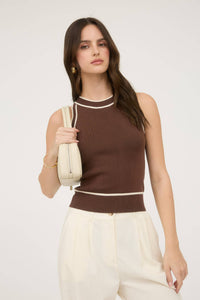 Contrast Stripe Sweater Knit Halter Top in Brown