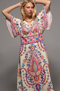 Paisley Flutter Sleeve Smocked Dress in Ivory