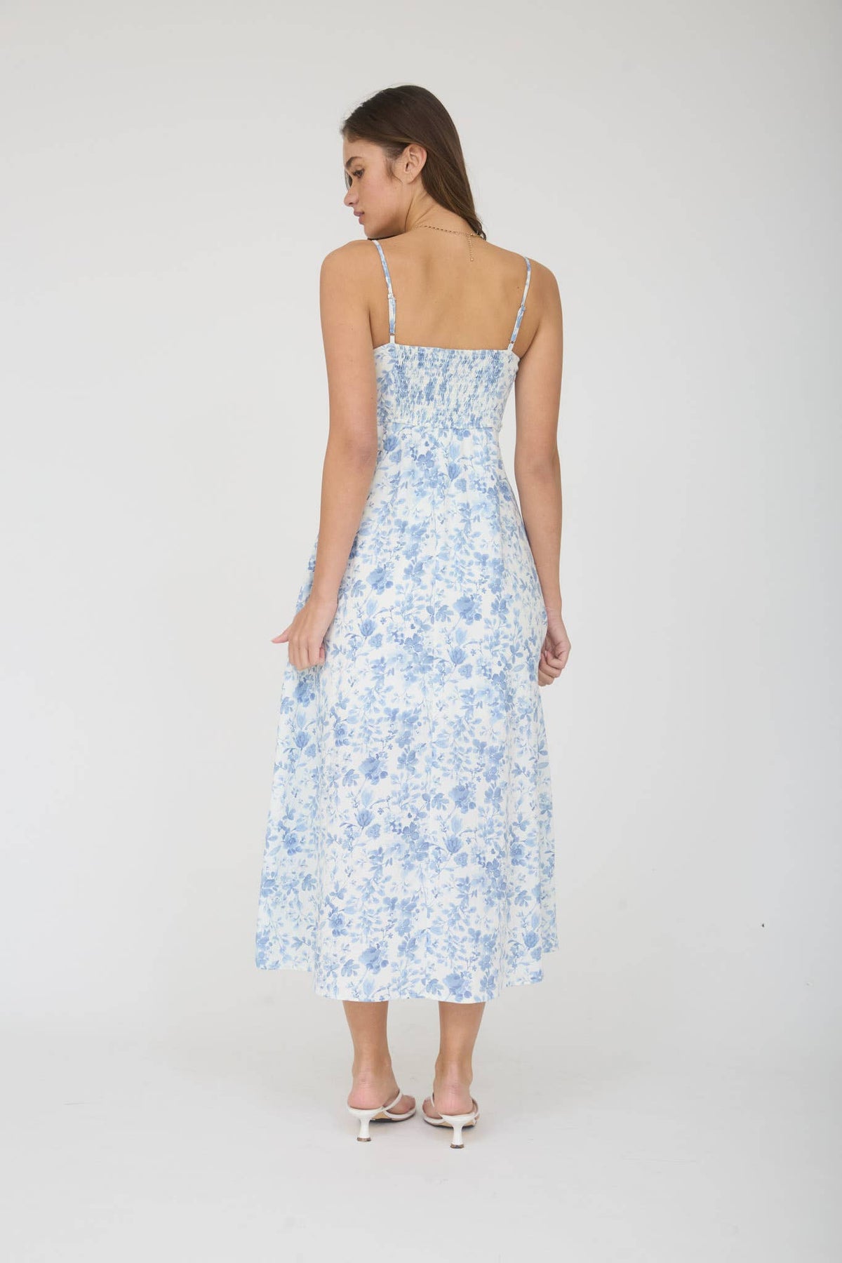 WATERCOLOR FLORAL SPAGHETTI STRAP MIDI DRESS