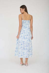 WATERCOLOR FLORAL SPAGHETTI STRAP MIDI DRESS