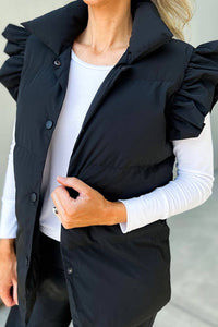 Flutter Sleeved Puff Vest in Black