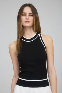 Halter Neckline Sleeveless Contrast Stripe Sweater