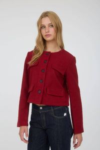 Button Down Tweed Jacket in Red