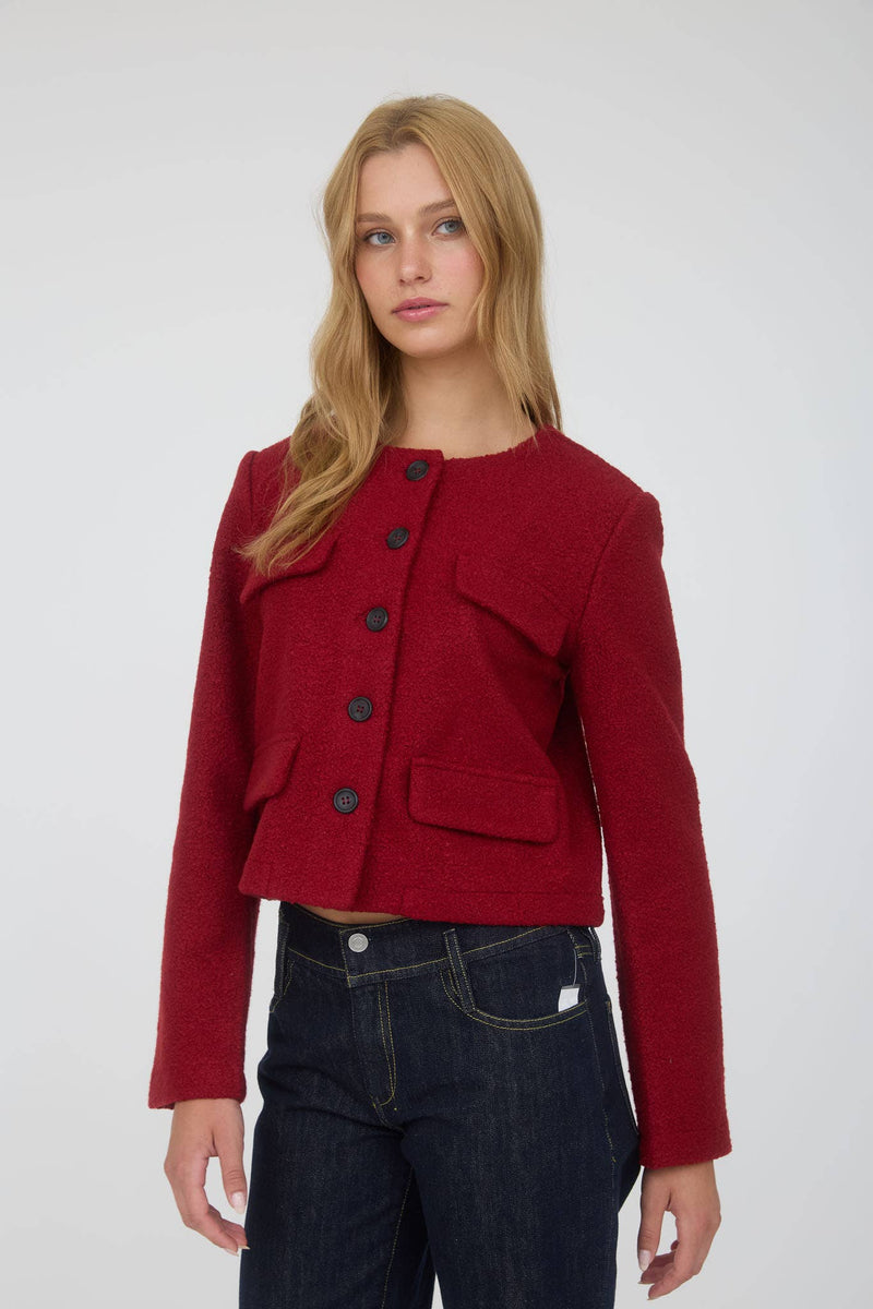 Button Down Tweed Jacket in Red