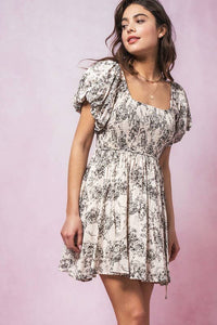 Floral Pleated Mini Dress in Black