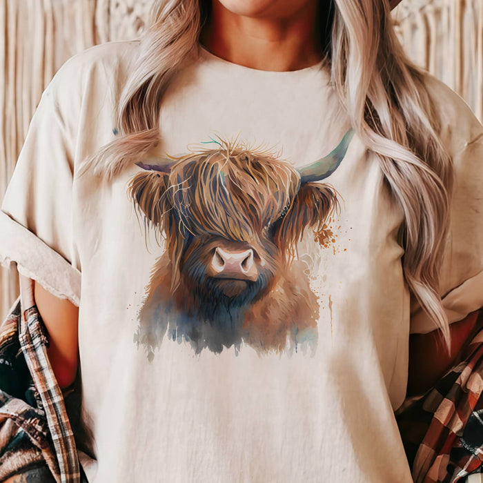 Western Cow Country Highland Tee in Peach