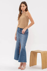 Halter Crochet Knit Tank Top in Tan