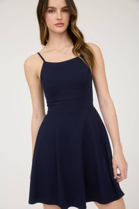 Spaghetti Strap Back Ribbon Detail Mini Dress in Ruby