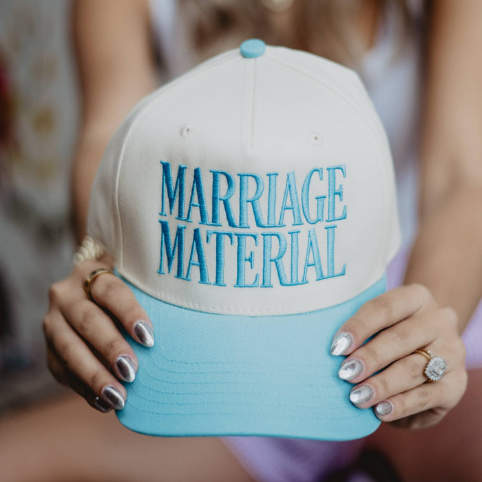 Marriage Material Trucker Hat in Aqua and Tan