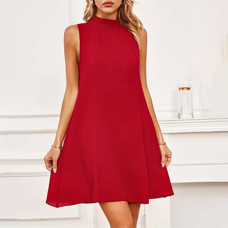 Little Red Dress with Tying Back Bow Collar