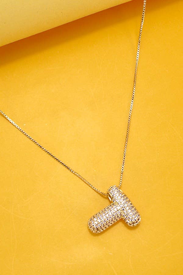 Initial Pavé Bubble Balloon Necklace in Gold