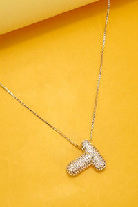 Initial Pavé Bubble Balloon Necklace in Gold