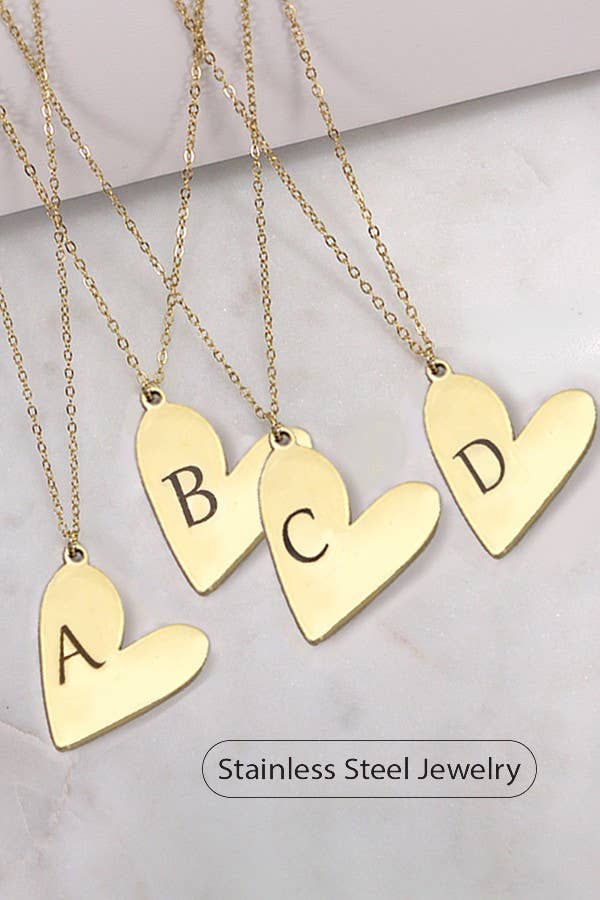 Tarnish-Free Initial Heart Necklace in Gold