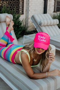 Wake & Lake Trucker Hat in Hot Pink