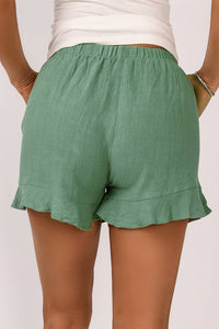 Plus Size High Waist Pocketed Ruffle Shorts in Green