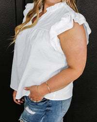 Textured Flutter Sleeve Plus Size Blouse in White