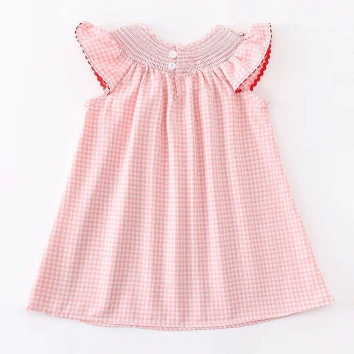 Youth Strawberry Embroidered Plaid Smocked Dress