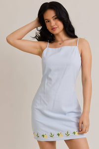 Lemon Embroidered Detail Spaghetti Strap Mini Dress