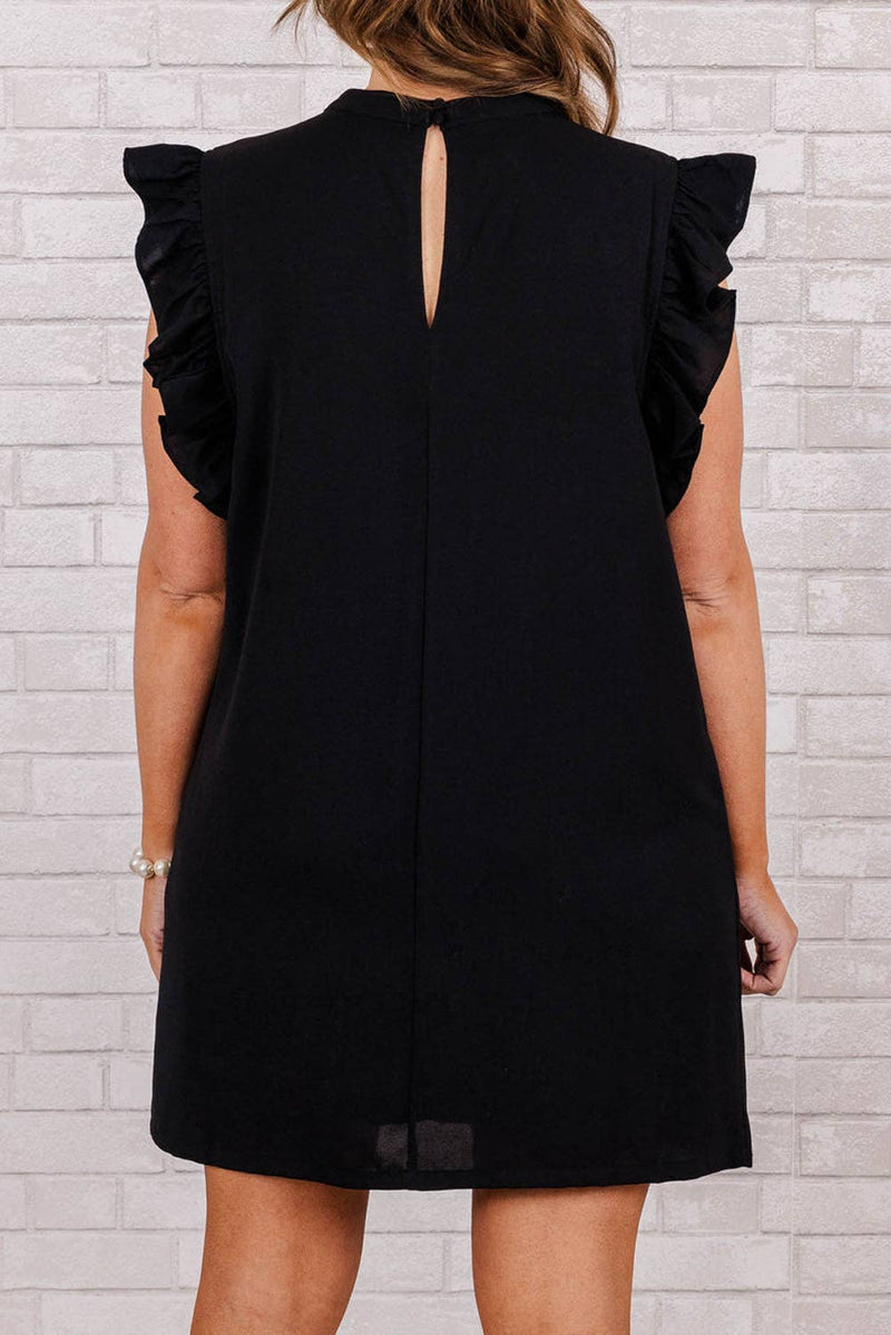 Ruffled Plus Size Shift Dress in Black