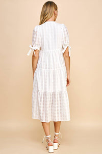 Gingham Print Tunic Dress in White