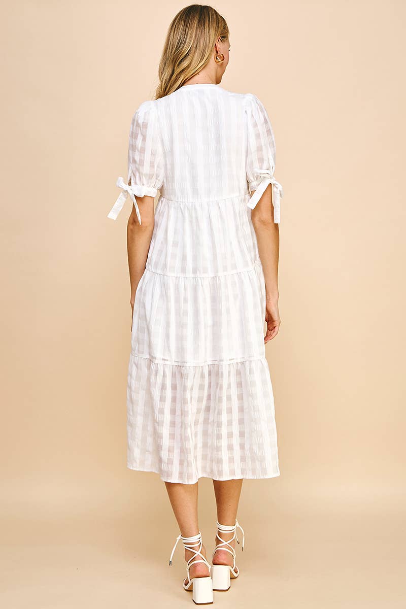 Gingham Print Tunic Dress in White