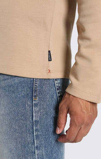 Cotton Modal Blend Quarter Zip Pullover in Camel