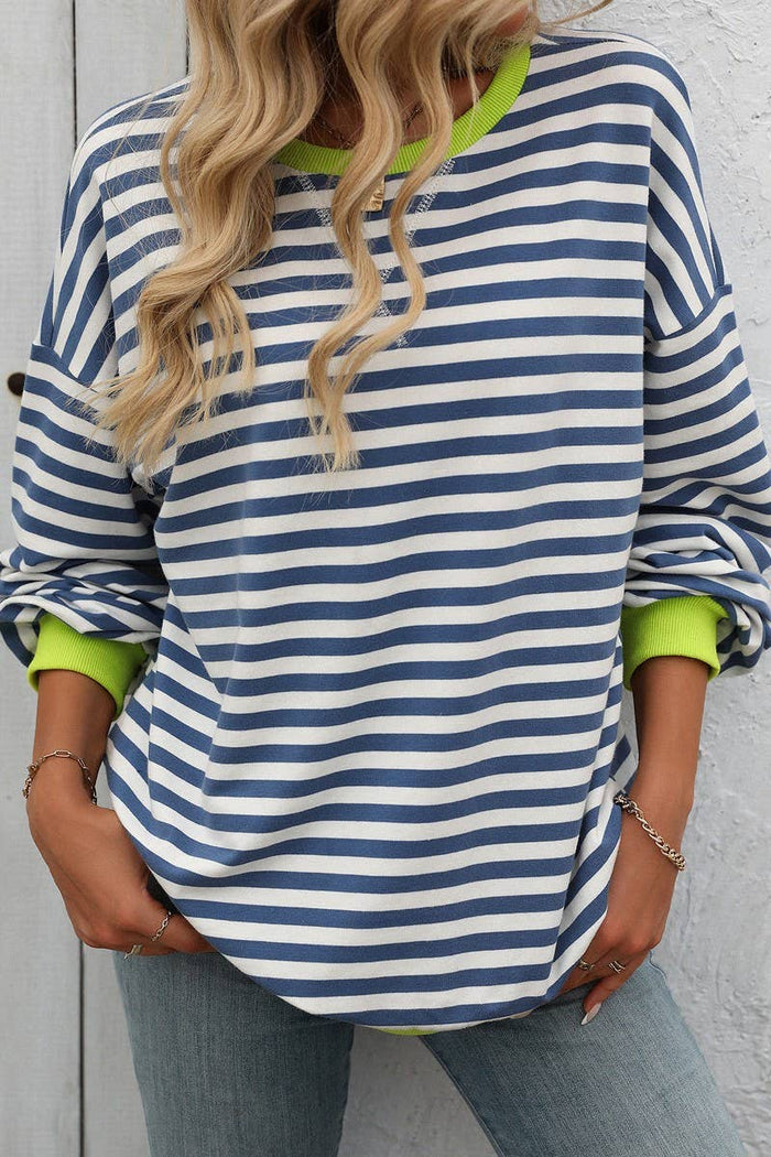 Colorful Striped Crewneck in Blue and Yellow