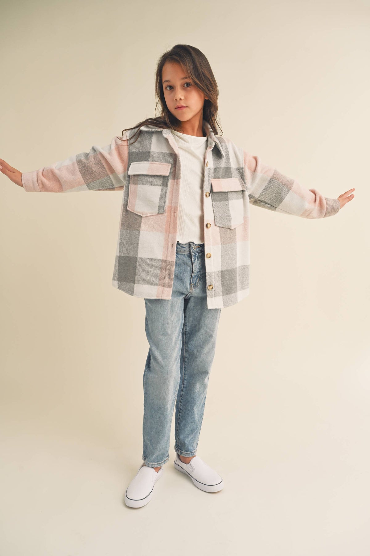Kid's Plaid Flannel Double Pocket Shacket