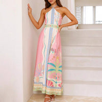 Halter Long Hollowed Waist Dress in Pink