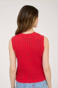 Crew Neck Button Down Sleeveless Knit Cardigan in Black