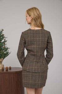 Plaid Tweed Button Down Blazer