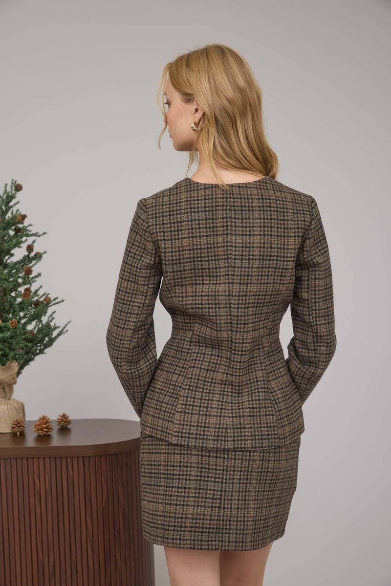 Plaid Tweed Button Down Blazer