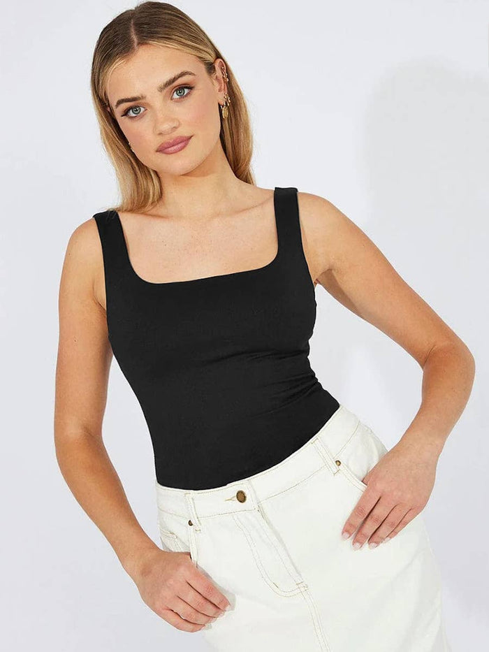 Square Neck Slimming Halter Top in Black