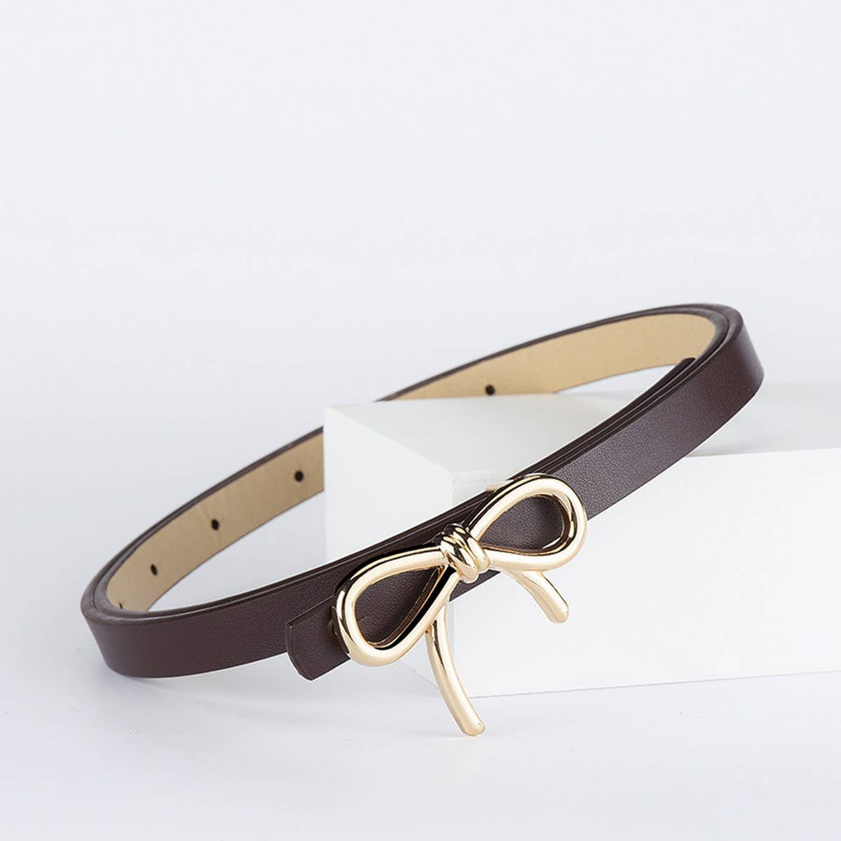 Bow Studded Slim Belt in Coffee