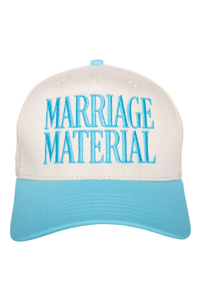 Marriage Material Trucker Hat in Aqua and Tan