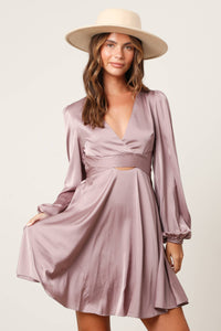 Satin Cut Out Mini Dress in Dusty Lavender