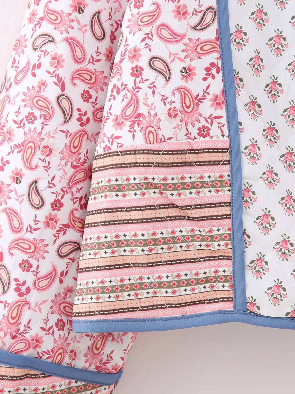 Reversible Floral Quilted Jacket in Blue and Pink