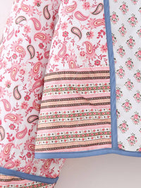 Reversible Floral Quilted Jacket in Blue and Pink