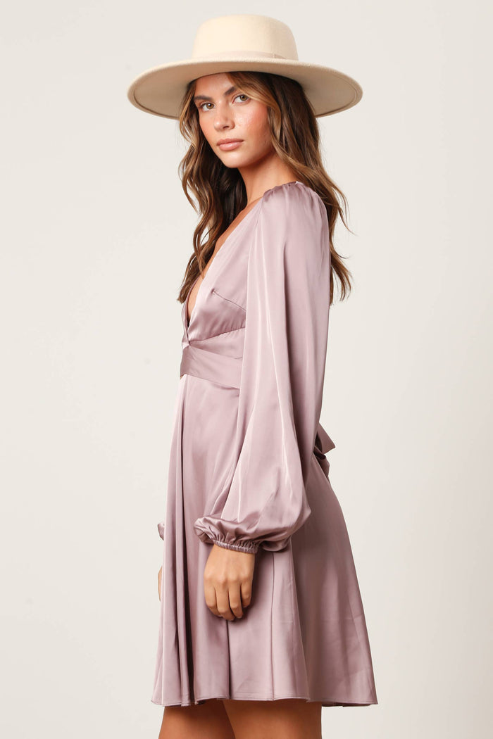 Satin Cut Out Mini Dress in Dusty Lavender