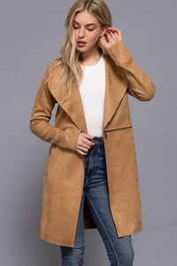 Front Zipper Detail Suede Jacket in Taupe