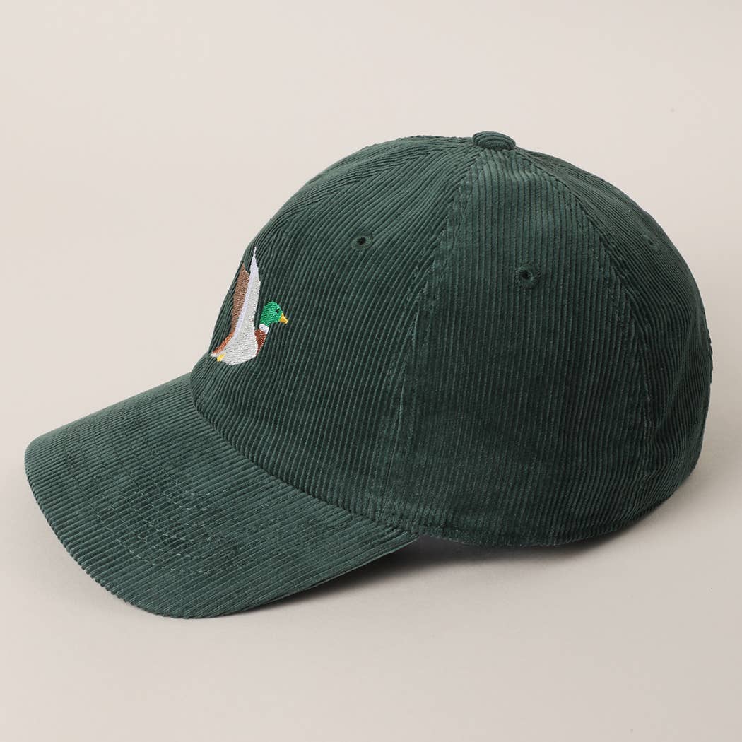 FLYING MALLARD Embroidered Corduroy Baseball Cap: MAUVE / One Size