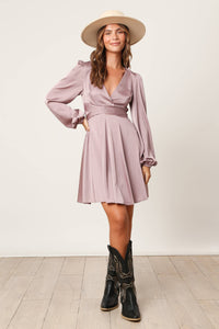 Satin Cut Out Mini Dress in Dusty Lavender
