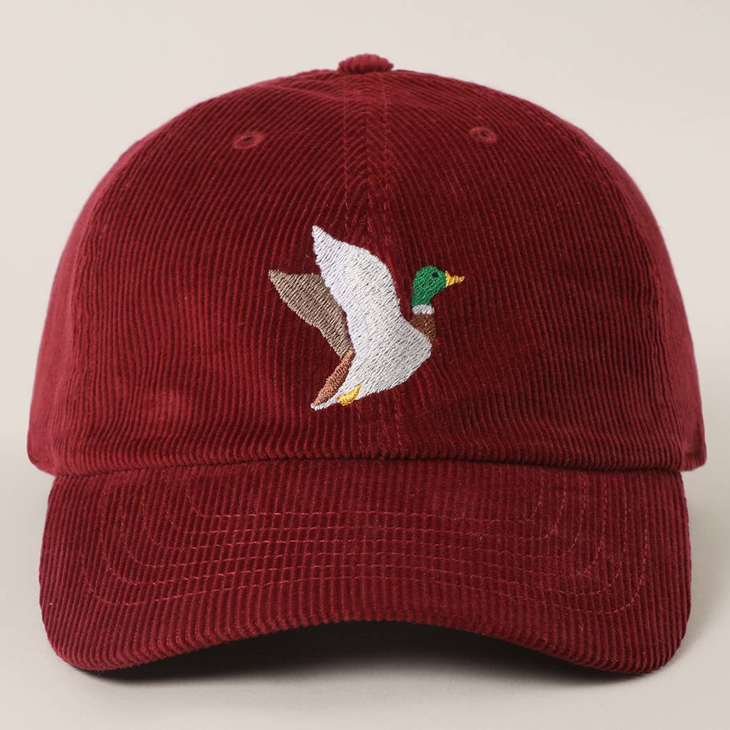 FLYING MALLARD Embroidered Corduroy Baseball Cap: SAND / One Size