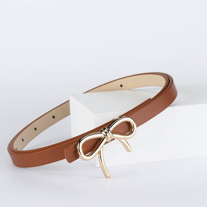 Bow Studded Slim Belt in Camel