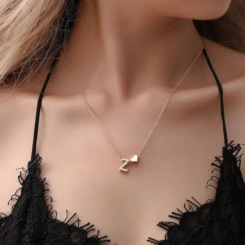 Initial Gold Necklace with Heart Charm