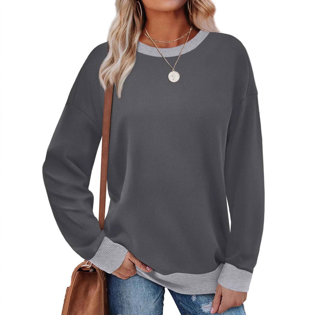 Colorblock Crewneck Pullover in Grey