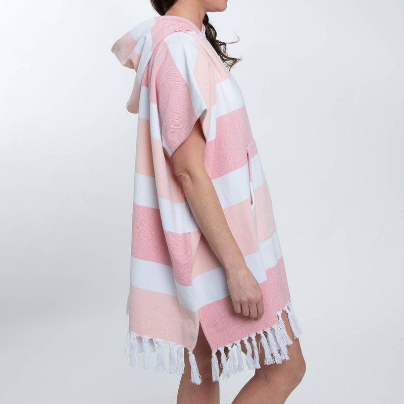 Hooded Poncho Swimsuit Cover Up in Coral