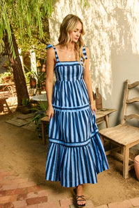 Striped Maxi Dress in Navy Blue