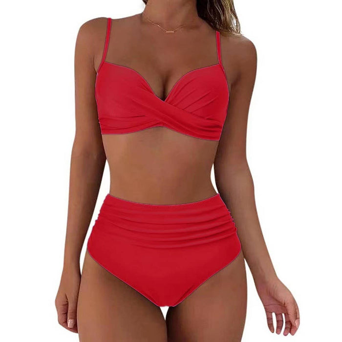 High Waist Bikini Set, Sexy Push Up Swimsuit: Red